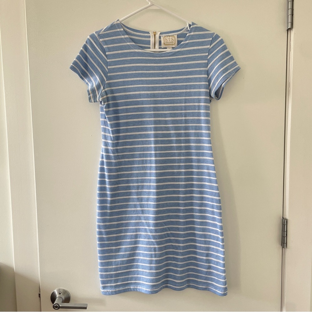 Striped Blue & White Short Sleeve Dress Sail to Sable